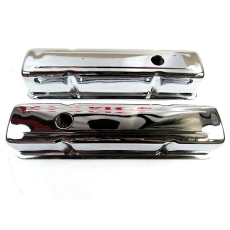 Bous Performance Steel Valve Covers for 1958-1986 SBC 283-350 Tall Baffled, Chrome E41502C